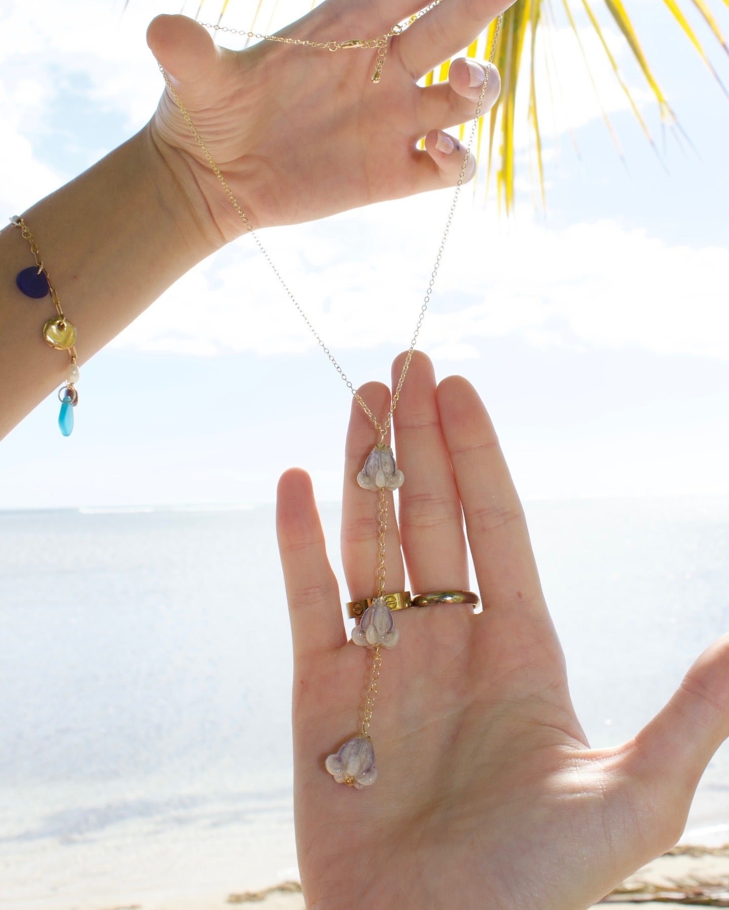 Purple Crown Flower Lariat Necklace