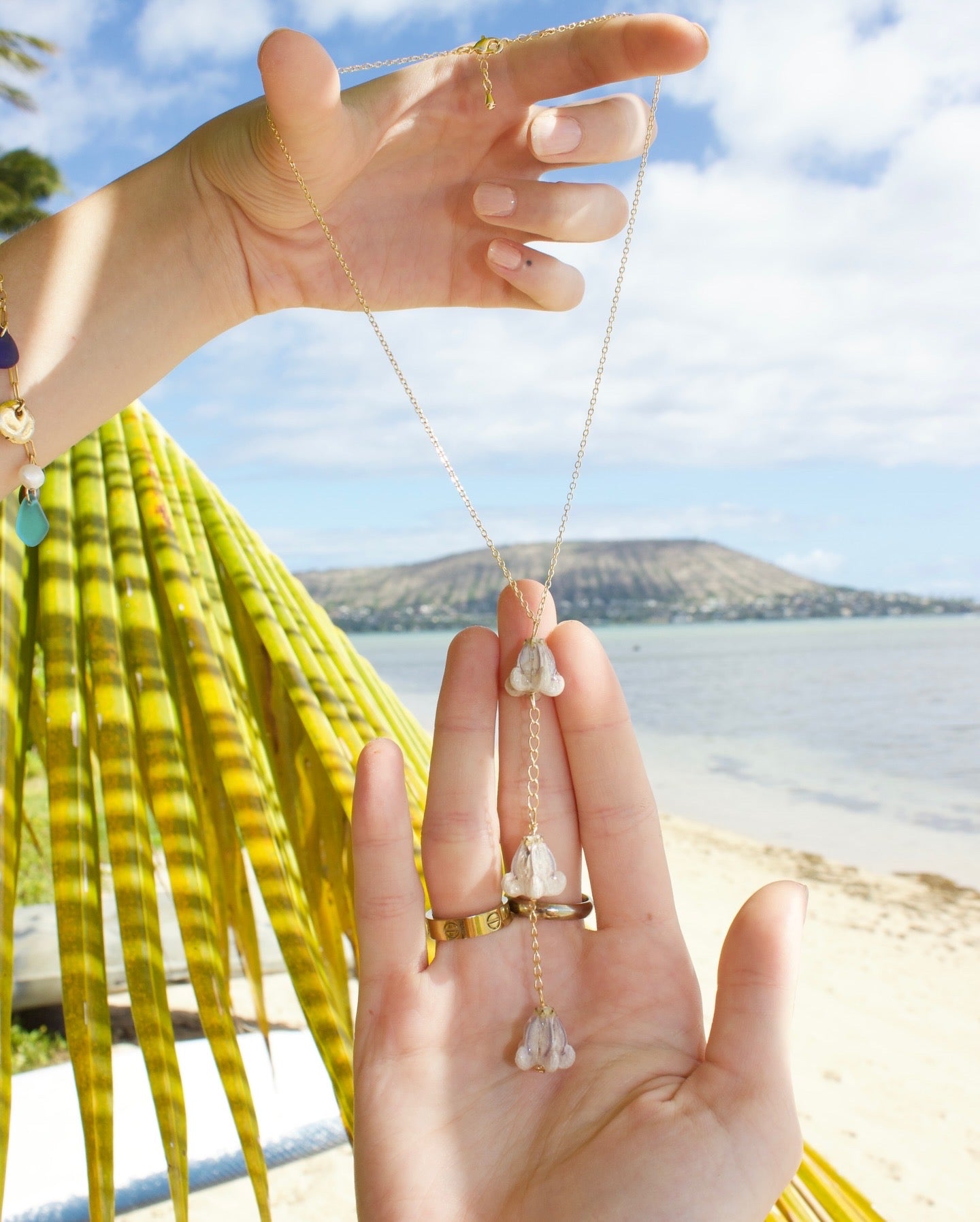 Purple Crown Flower Lariat Necklace