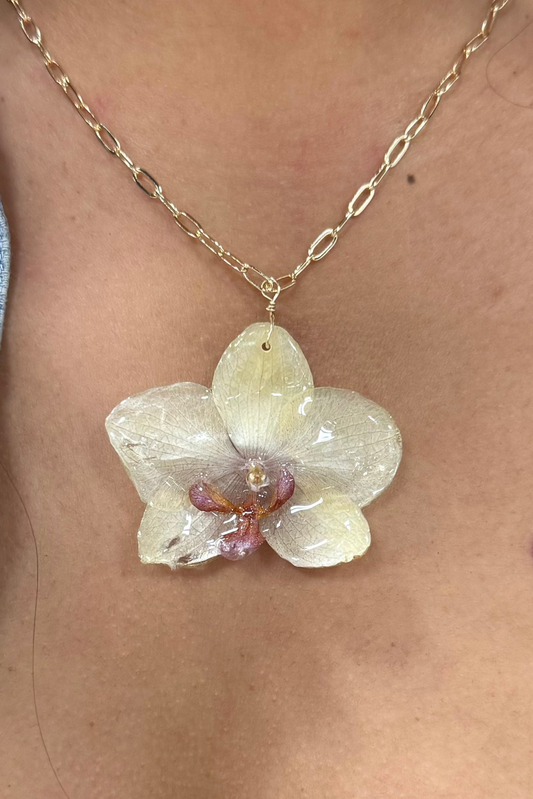 Muted Yellow Small Orchid Necklace