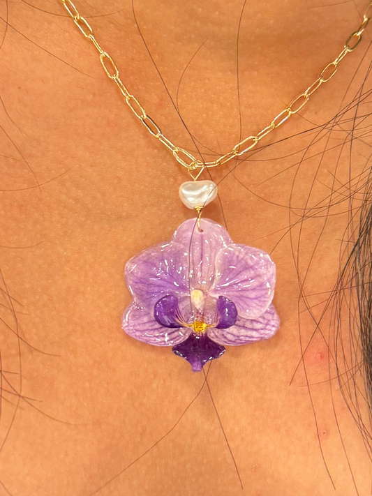 Bright Purple Veined Super Mini Orchid Necklace