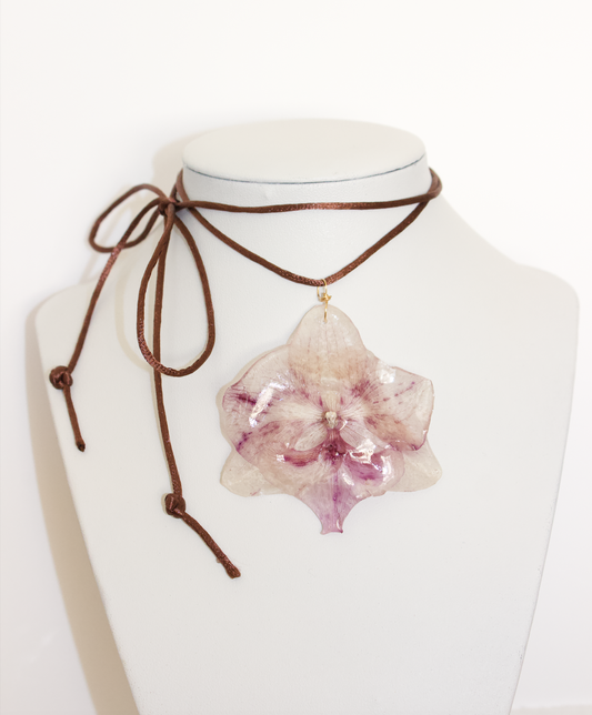 Spotted Purple Orchid Wrap & Tie Necklace