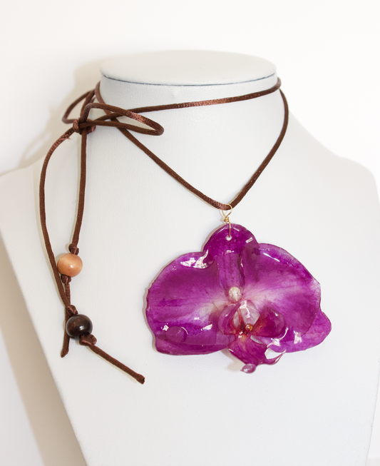 Purple Orchid Wrap & Tie Necklace